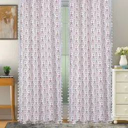 Cortina Maroon & White 2 Pcs Ethnic Motifs Room Darkening Cotton Long Door Curtains-12