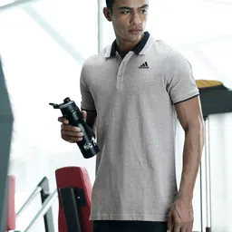 ADIDAS Men Grey Solid ESS Core Polo Pure Cotton Training Pure Cotton Sustainable T-shirt-image-62