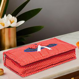 Kuber Industries Bow Dot Red Cotton Large Jewellery Pouch for Storage & 6 Compartments-12