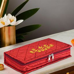 Kuber Industries Embroidery- Red Cotton Jewellery Organisers Pouch for Women-56