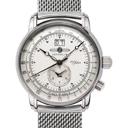 ZEPPELIN Men White Patterned Dial & Silver Toned Stainless Steel Bracelet Style Straps Analogue Watch-9