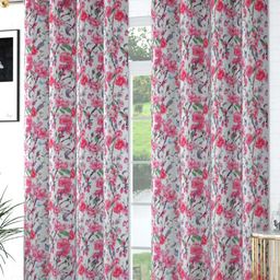 Aura White & Pink 2 Pieces Floral Printed Door Curtains-picture-31
