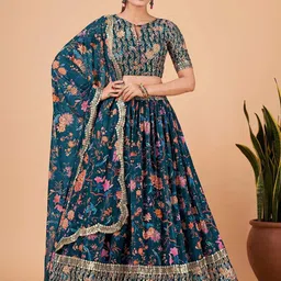 Kaizen TEXO FAB Embroidered Semi-Stitched Lehenga & Unstitched Blouse With Dupatta-42