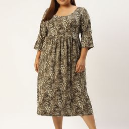 theRebelinme Plus Size Women Black & Beige Animal Print A-Line Dress-17