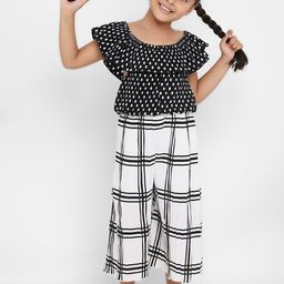 Nauti Nati Girls Black & White Checked & Polka Dot Print Accordion Pleat Basic Jumpsuit-image-101