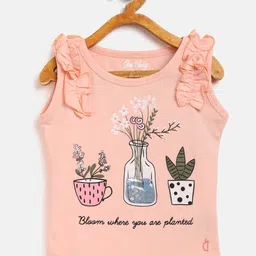 Gini and Jony Girls Peach-Coloured & White Floral Printed Applique Regular Top-16