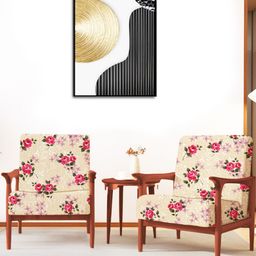 ohello 4 Pcs Beige & Pink Stretchable Elasticated Printed Polyester Sofa Seat Covers-image-38