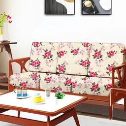 ohello 6 Pcs Beige & Pink Stretchable Elasticated Printed Polyester Sofa Seat Covers-image-22