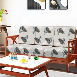 ohello 6 Pcs Grey & White Stretchable Elasticated Printed Polyester Sofa Seat Covers-18