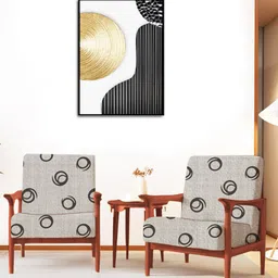 ohello 4 Pcs Grey & Black Stretchable Elasticated Printed Polyester Sofa Seat Covers-57