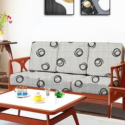 ohello 6 Pcs Grey & Black Stretchable Elasticated Printed Polyester Sofa Seat Covers-17