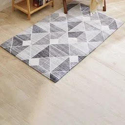 Home Centre Exotica Fayruz Grey & White Geometric Printed Rectangular Woven Carpet-58