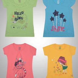 Dollar Champion Kidswear Girls Pack Of 4 Graphic Printed T-shirts-image-46