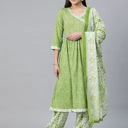 Readiprint Fashions Women Bandhani Printed Angrakha Gotta Patti Pure Cotton Kurta with Patiala & With Dupatta-picture-18