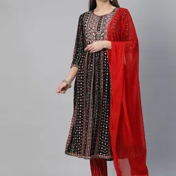 Readiprint Fashions Ethnic Motifs Printed Pleated Sequinned Kurta with Trousers & Dupatta-8