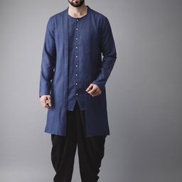 Anouk Men Navy & Black Solid Layered Kurta with Dhoti Pants-10