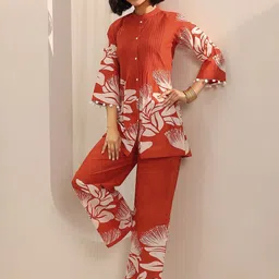 Libas Printed Mandarin Collar Neck Tunic With Palazzo Co-Ords-image-77