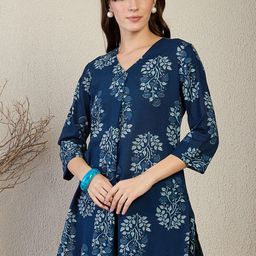 Indo Era Printed Cotton V-Neck Tunic With Trousers Co-Ords-54