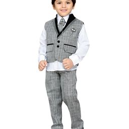 Aj DEZInES Boys Grey & White Regular Fit Party Waistcoat Suit-image-93
