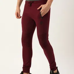 The Indian Garage Co Men Maroon Solid Straight Fit Joggers With Pleated Detaling-image-27