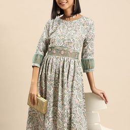 Sangria Floral Printed Embroidered Fit & Flare Maxi Dress-picture-54
