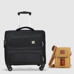 SWISS MILITARY Set Of 2 Textured Soft-Sided Small Trolley Overnighter & Sling Bag-11