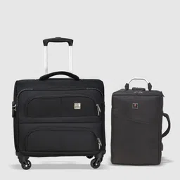 SWISS MILITARY Set Of 2 Textured Soft-Sided Small Trolley Overnighter And Laptop Bagpack-3