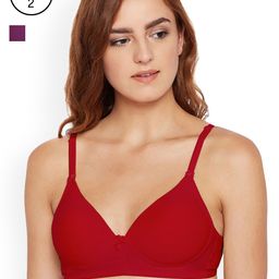 Bodycare Pack of 2 Solid Non-Wired Heavily Padded Push-Up Bras E6566REDWI-53