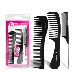 MAJESTIQUE 3-Pcs Wide Comb-Tail Comb & Dresser Hair Comb - Black-48
