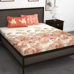 Story@home White & Peach-Coloured Abstract 210 TC Cotton 1 King Bedsheet with 2 Pillow Covers-picture-17