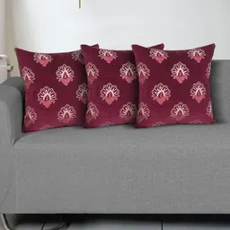 Ode & Cleo Maroon Set of 3 Ethnic Motifs Square Cushion Covers-13