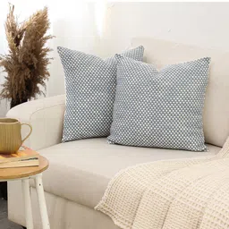 House This Vindhya Blue & White 2 Pcs Checked Anti-Odour Cotton Square Cushion Covers-53