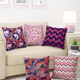 Story@home Purple & White 5 Pieces Floral Square Cushion Covers-21