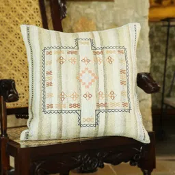 Aura Beige & Peach Geometric Jute Cotton Square Cushion Cover-20