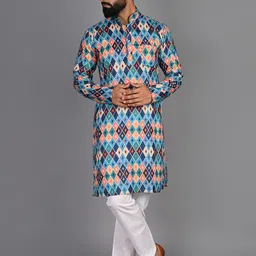FUBAR Ethnic Motif Printed Mandarin Collar Pure Cotton Kurta With Pyjamas-picture-45