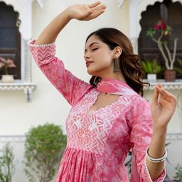 Anouk Women Floral Embroidered Thread Work Pure Cotton Kurta Trousers & With Dupatta-25