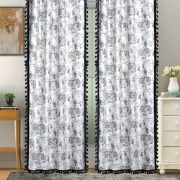 Cortina White & Grey 2 Pcs Floral Room Darkening Cotton Long Door Curtain-image-66