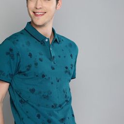 Mast  Harbour Men Teal Printed Polo Collar Pure Cotton T-shirt-image-24