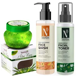 Nutriglow Advanced Organics Set of Aloe Vera Massage Gel, Green Apple Toner & Skin Whitening Face Wash-76