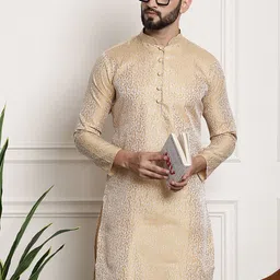SOJANYA Ethnic Motifs Woven Design Mandarin Collar Long Sleeves Straight Kurta-picture-11