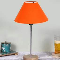 Devansh Orange Textured Wooden Contemporary Frustum Shaped Table Lamp-8