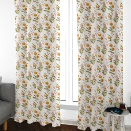 URBAN SPACE Pack of 2 White & Yellow Floral Printed Room Darkening Long Door Curtain-image-13