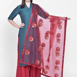 Dupatta Bazaar Maroon & Golden Floral Embroidered & Sequinned Dupatta-picture-54