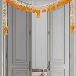 BS AMOR Orange Artificial Flower Toran Traditional Door Bandarwal Door Hanging Wall-11