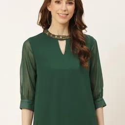 all about you Green Jewel Neck Puff Sleeve Regular Top-image-50