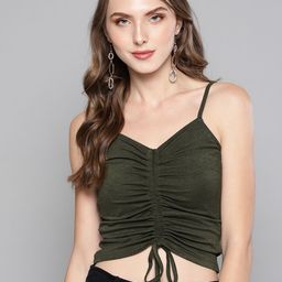 Veni Vidi Vici Women Olive Green Solid Fitted Crop Top-picture-49