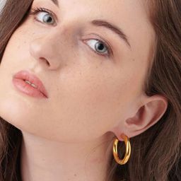 PALMONAS Stainless Steel Gold Plated Contemporary Hoop Earrings-image-83