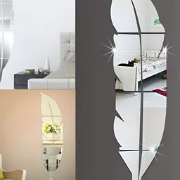 Wall1ders Silver Toned 3D Plume Feather Acrylic Mirror Wall Sticker-39