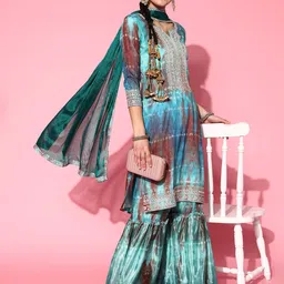 Sangria Bandhani Embroidered Mirror Work Kurta with Sharara & With Dupatta-picture-22