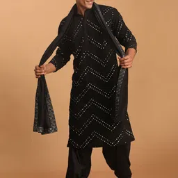 SHRESTHA BY VASTRAMAY Men Black Embroidered Mirror Work Kurta & Patiala Set With Dupatta-picture-39